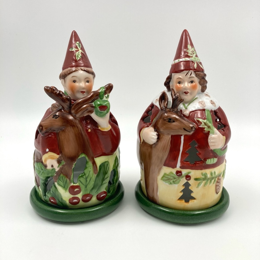 Villeroy and Boch Christmas Fairy Lamps, Set of 2 Elves with Deer Candle Holders
